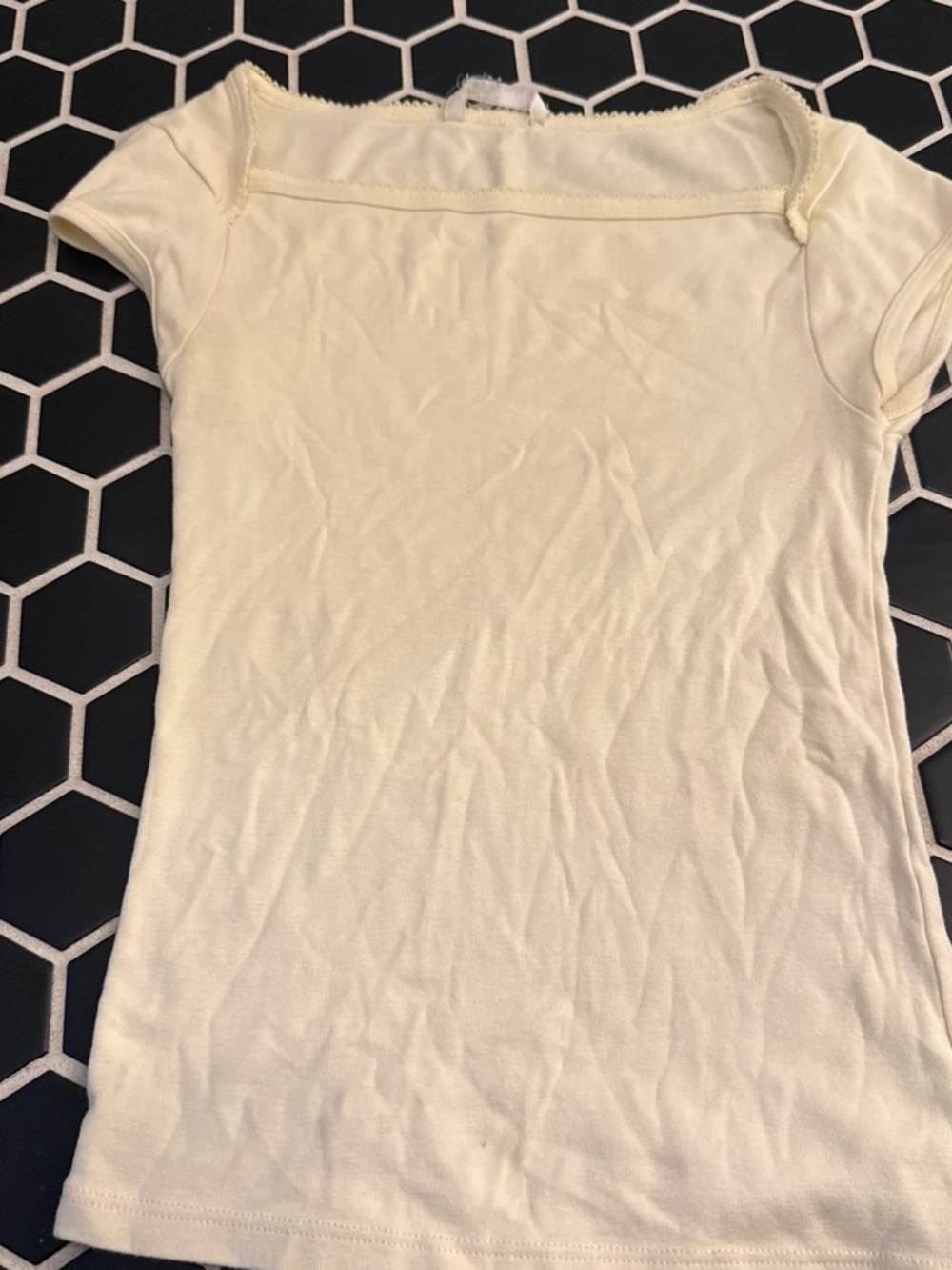 Zara Cream Square Neck Short Sleeve Top